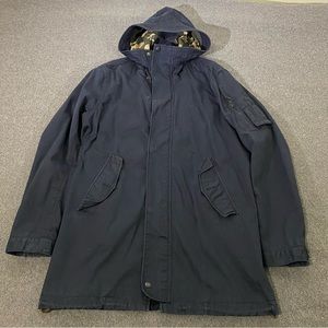 Vince Jacket Coat Navy Blue Camouflage Lining Size Small